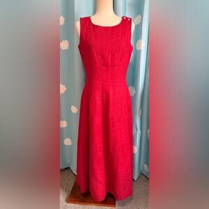 Talbots red linen maxi dress- two buttons shoulder. 8